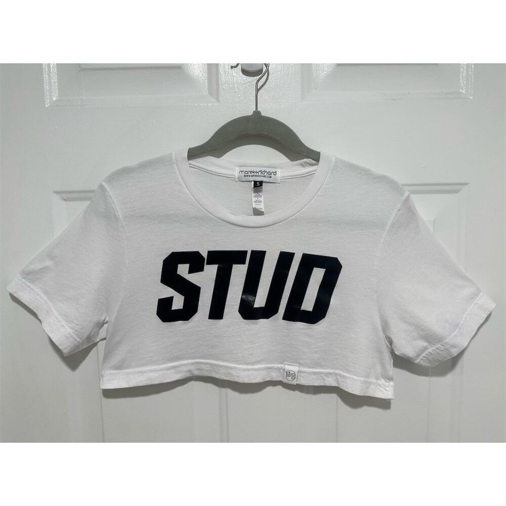 Marek+Richard STUD Crop Top T-Shirt Men's Size S White LGBTQ Circuit